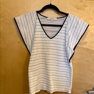 LOFT White Top with Black Trim and Thin Black Stripes Medium